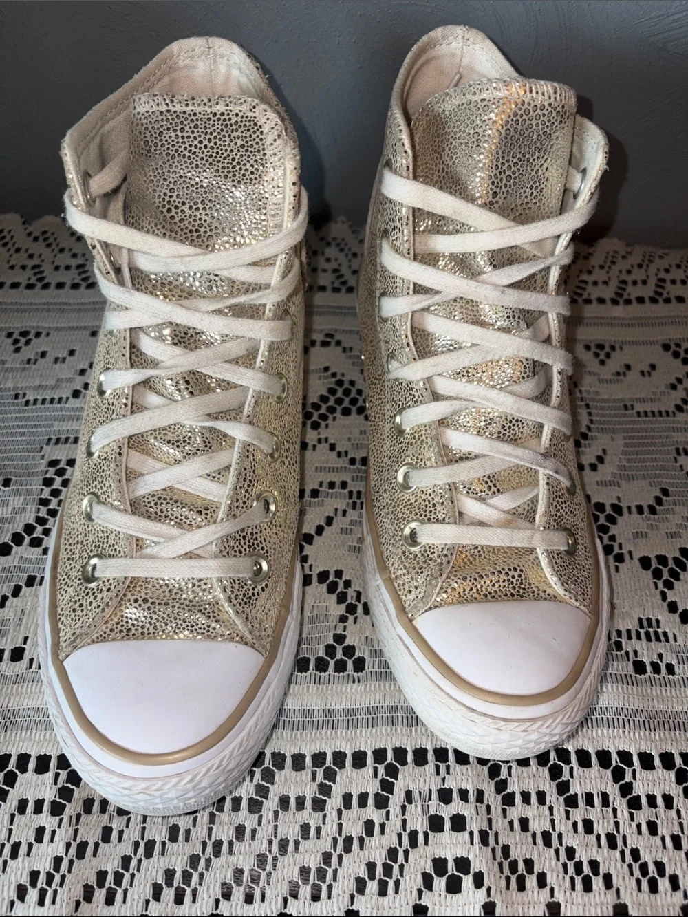 Converse High Top Sneakers in Metallic Gold with White Accents
